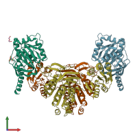 PDB entry 6gs2 coloured by chain, front view.