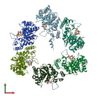 PDB entry 6gs8 coloured by chain, front view.