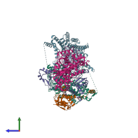 PDB entry 6gsa coloured by chain, side view.