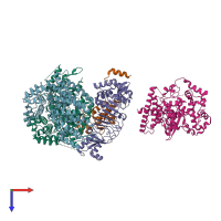PDB entry 6gsa coloured by chain, top view.