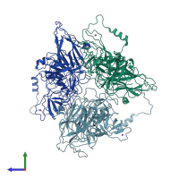 PDB entry 6gsh coloured by chain, side view.