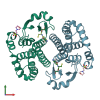 PDB entry 6gss coloured by chain, front view.