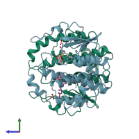 PDB entry 6gsu coloured by chain, side view.