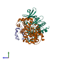PDB entry 6gu3 coloured by chain, side view.