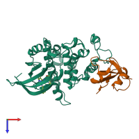 PDB entry 6gu6 coloured by chain, top view.