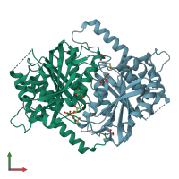PDB entry 6gug coloured by chain, front view.