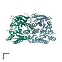 PDB entry 6gui coloured by chain, top view.