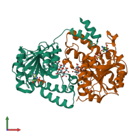 PDB entry 6guj coloured by chain, front view.