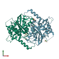 PDB entry 6gul coloured by chain, front view.