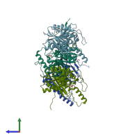 PDB entry 6guo coloured by chain, side view.