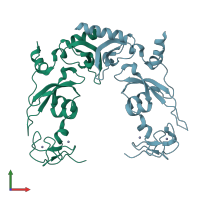 PDB entry 6guu coloured by chain, front view.