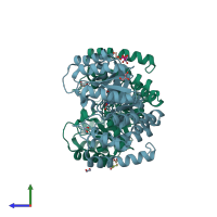 PDB entry 6gv2 coloured by chain, side view.