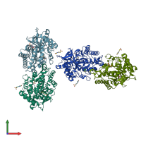 PDB entry 6gvb coloured by chain, front view.