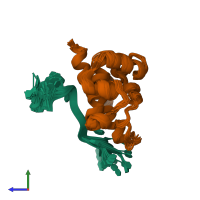 PDB entry 6gvu coloured by chain, ensemble of 20 models, side view.