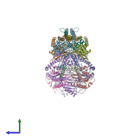 PDB entry 6gvw coloured by chain, side view.