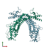 PDB 6gw5 coloured by chain and viewed from the front.