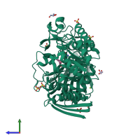 PDB entry 6gwg coloured by chain, side view.