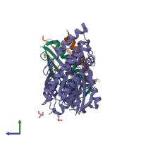 PDB entry 6gwj coloured by chain, side view.