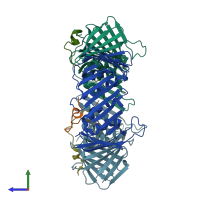 PDB entry 6gws coloured by chain, side view.