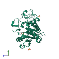 PDB entry 6gwz coloured by chain, side view.