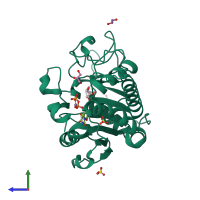 PDB entry 6gx2 coloured by chain, side view.