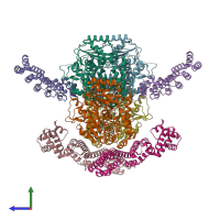 PDB entry 6gx7 coloured by chain, side view.