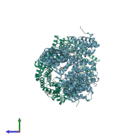 PDB entry 6gx9 coloured by chain, side view.