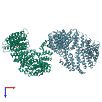 PDB entry 6gx9 coloured by chain, top view.