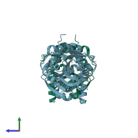 PDB entry 6gxd coloured by chain, side view.