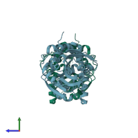 PDB entry 6gxl coloured by chain, side view.