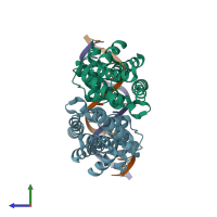 PDB entry 6gy3 coloured by chain, side view.