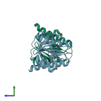 PDB entry 6gyy coloured by chain, side view.