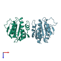 PDB entry 6gyy coloured by chain, top view.
