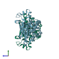 PDB entry 6h07 coloured by chain, side view.