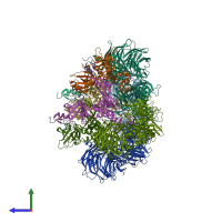 PDB entry 6h0f coloured by chain, side view.