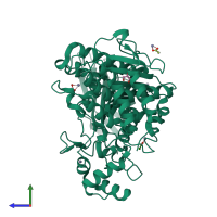 PDB entry 6h0t coloured by chain, side view.