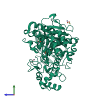 PDB entry 6h0v coloured by chain, side view.