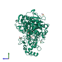 PDB entry 6h18 coloured by chain, side view.