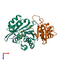 PDB entry 6h1e coloured by chain, top view.