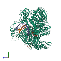 PDB entry 6h1v coloured by chain, side view.