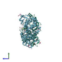 PDB entry 6h2k coloured by chain, side view.