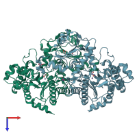 PDB entry 6h2p coloured by chain, top view.