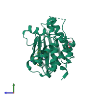 PDB entry 6h3k coloured by chain, side view.