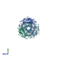 PDB entry 6h3n coloured by chain, side view.