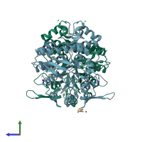 PDB entry 6h42 coloured by chain, side view.