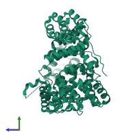 PDB entry 6h5f coloured by chain, side view.