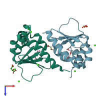 PDB entry 6h6o coloured by chain, top view.