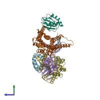 PDB entry 6h7m coloured by chain, side view.