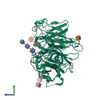 PDB entry 6h7t coloured by chain, side view.