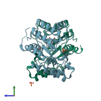 PDB entry 6h8n coloured by chain, side view.